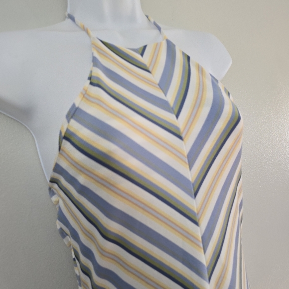 579 Vintage Y2K Stripped Halter Dress Size Small - Picture 2 of 10